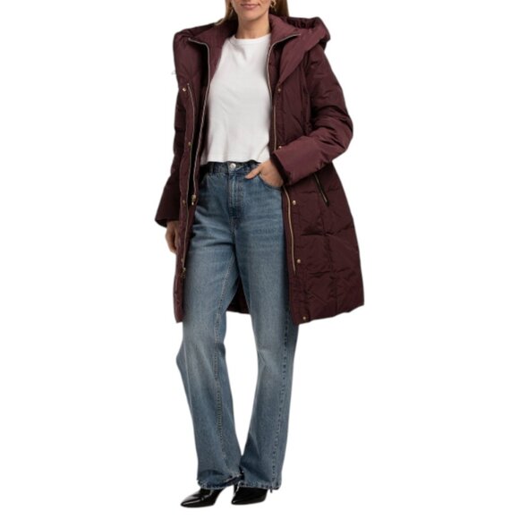COLE HAAN Merlot Midlength Down Fill Puffer Coat - Picture 1 of 2